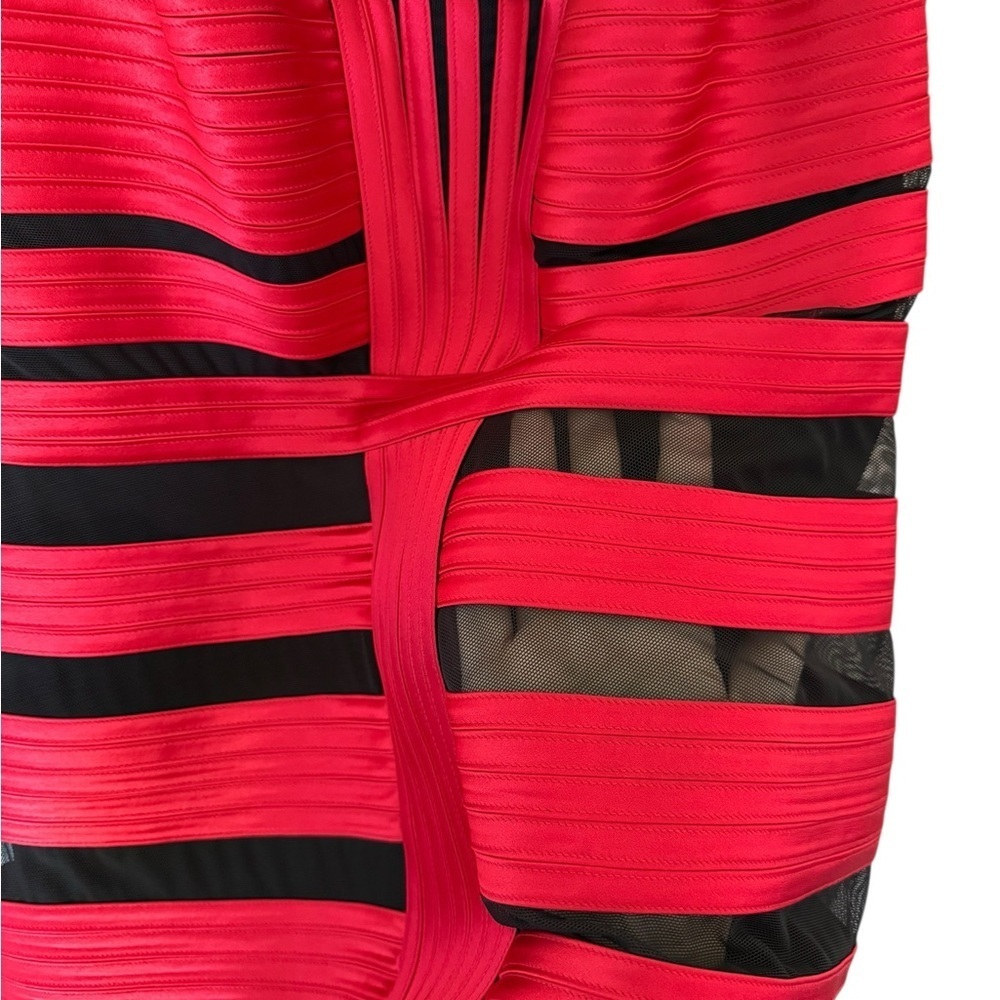 BCBGMaxAzria Brenda Jewelred Satin Sheer Bandage Bodycon Mini Dress Size 10 - Picture 8 of 11